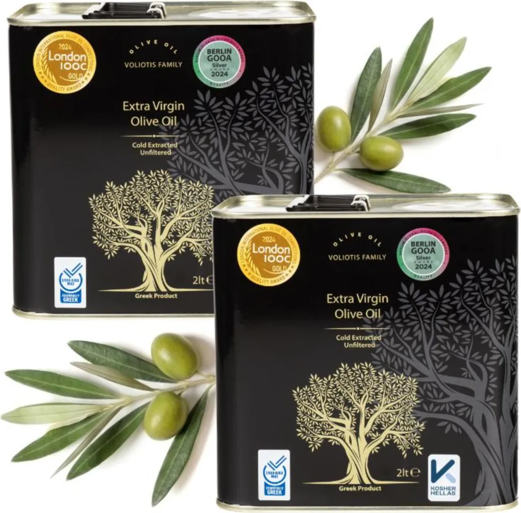 Voliotis Olive Oil - 2 x 2 L - Unfiltered - Fruity Taste - Cold-Pressed - Extra Virgin - EV Black - Olive Oil Set 4000 ml