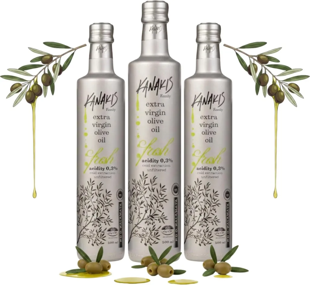 Kanakis Olive Oil - 3 x 0.5 L - Cold-pressed - Low acidity - From Greece - EV Fresh - Olive Oil Set 1500 ml
