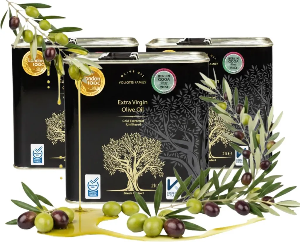 Voliotis Olive Oil - 3 x 2 L - Unfiltered - Fruity Taste - Cold-Pressed - Extra Virgin - EV Black - Olive Oil Set 6000 ml