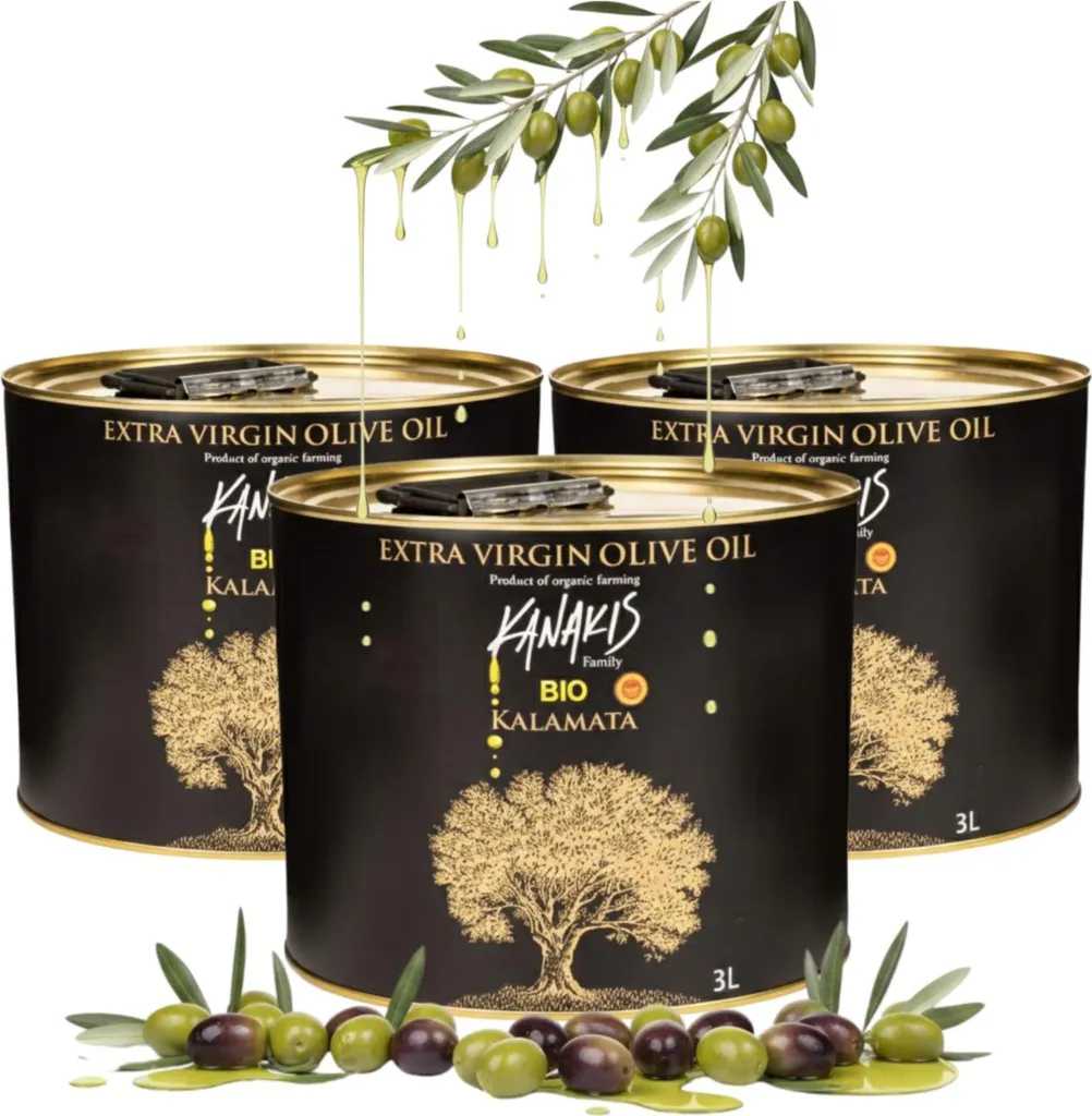 Kanakis Olive Oil - 3 x 3 L - Cold-pressed - From Greece - Extra Virgin - From Black Olives - Olive Oil Set 9000 ml