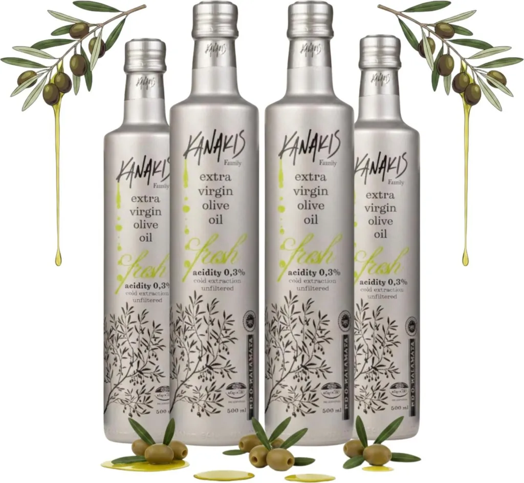 Kanakis Olive oil - 4 x 0.5 L - Cold-pressed - Low acidity - From Greece - EV Fresh - Olive oil set 2000 ml