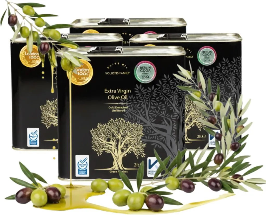 Voliotis Olive Oil - 4 x 2 L - Unfiltered - Fruity Taste - Cold-Pressed - Extra Virgin - EV Black - Olive Oil Set 8000 ml