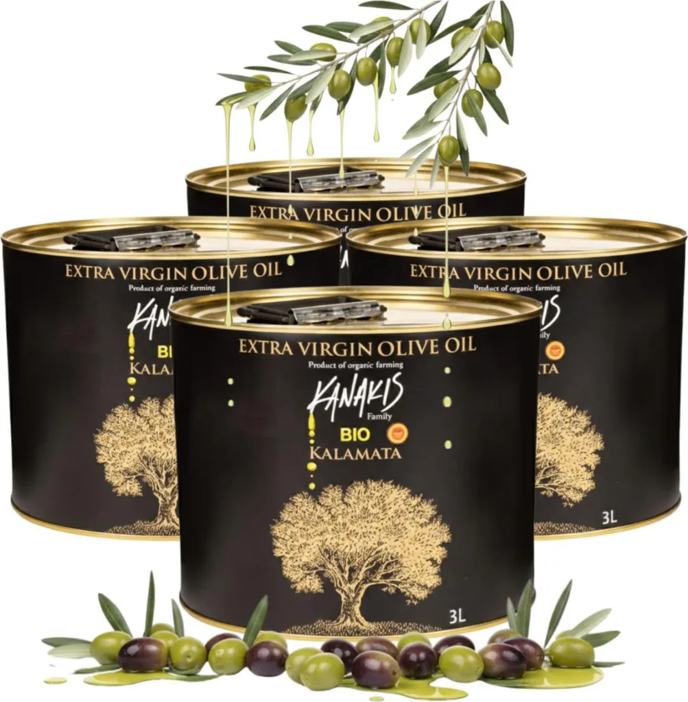Kanakis Olive Oil - 4 x 3 L - Cold-pressed - From Greece - Extra Virgin - From Black Olives - Olive Oil Set 12000 ml