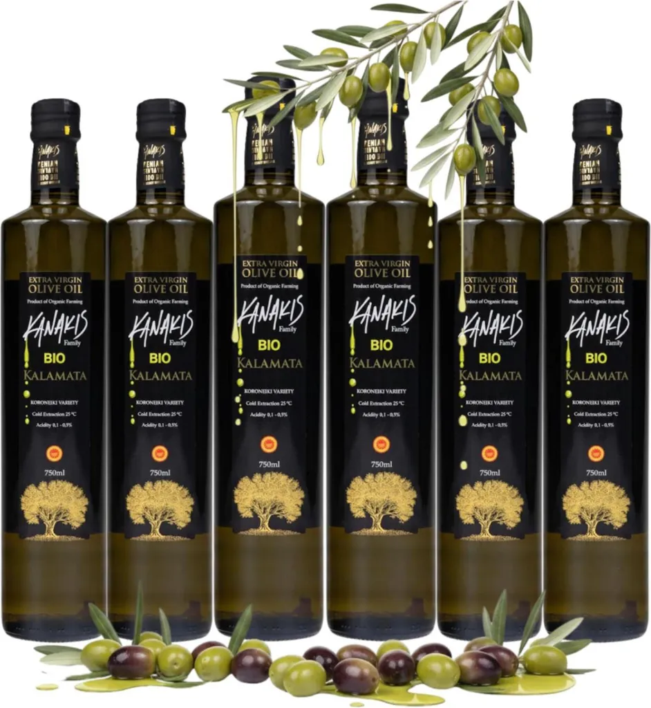 Kanakis Olive Oil - 6 x 0.75 L - Cold-pressed - From Greece - Extra Virgin - From Black Olives - In Glass Jars - Olive Oil Set 4500 ml