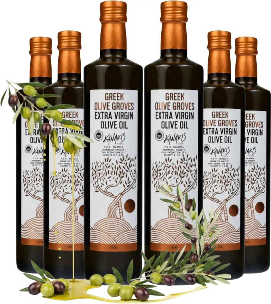 Kanakis Olive oil - 6 x 0.75 L - Cold-pressed - Fruity aroma - From Greece - In glass jars - EV Classic - Olive oil set 4500 ml