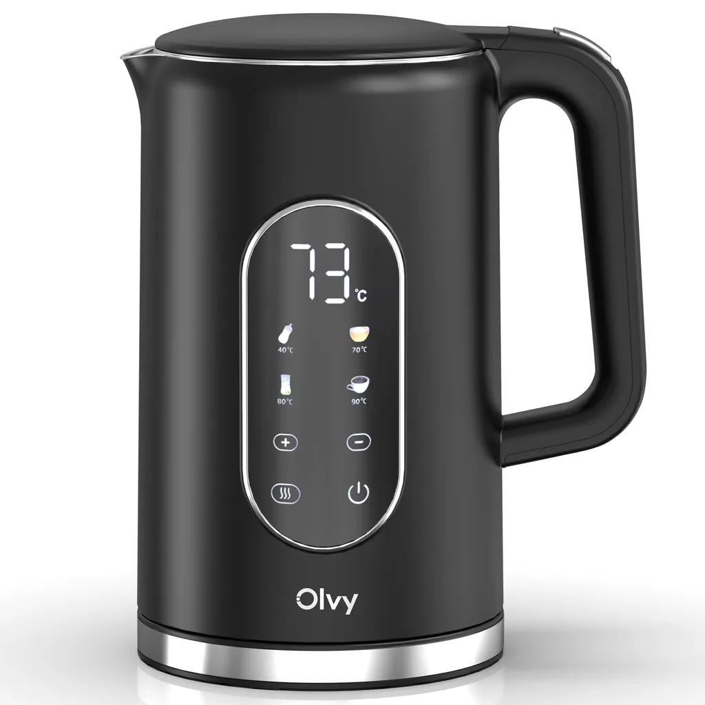 Olvy Kettle with Temperature Control 1.7L – LCD Display, 2200W, BPA-free, Keep Warm Function, Limescale Filter, Temperature Selection 40–100°C, Stainless Steel