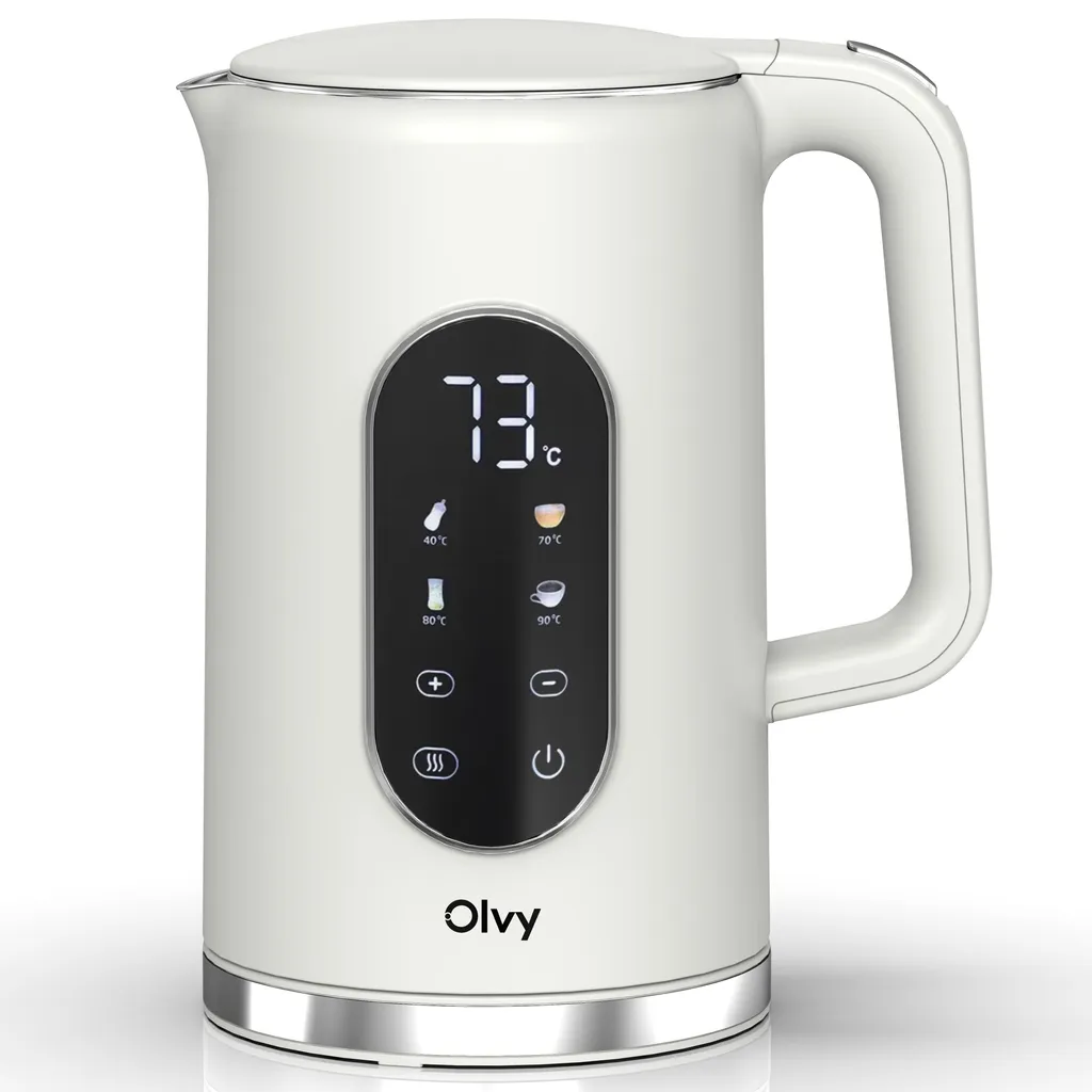 Olvy Kettle with Temperature Control 1.7L – LCD Display, 2200W, BPA-free, Keep Warm Function, Limescale Filter, Temperature Selection 40–100°C, Stainless Steel