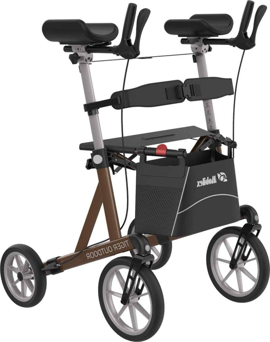 FabaCare Tiger Outdoor XXL Arthritis Rollator Forearm Rollator Padded Arm Rests Height Adjustable Arthrit Rollator with Bag up to 200 kg Brown