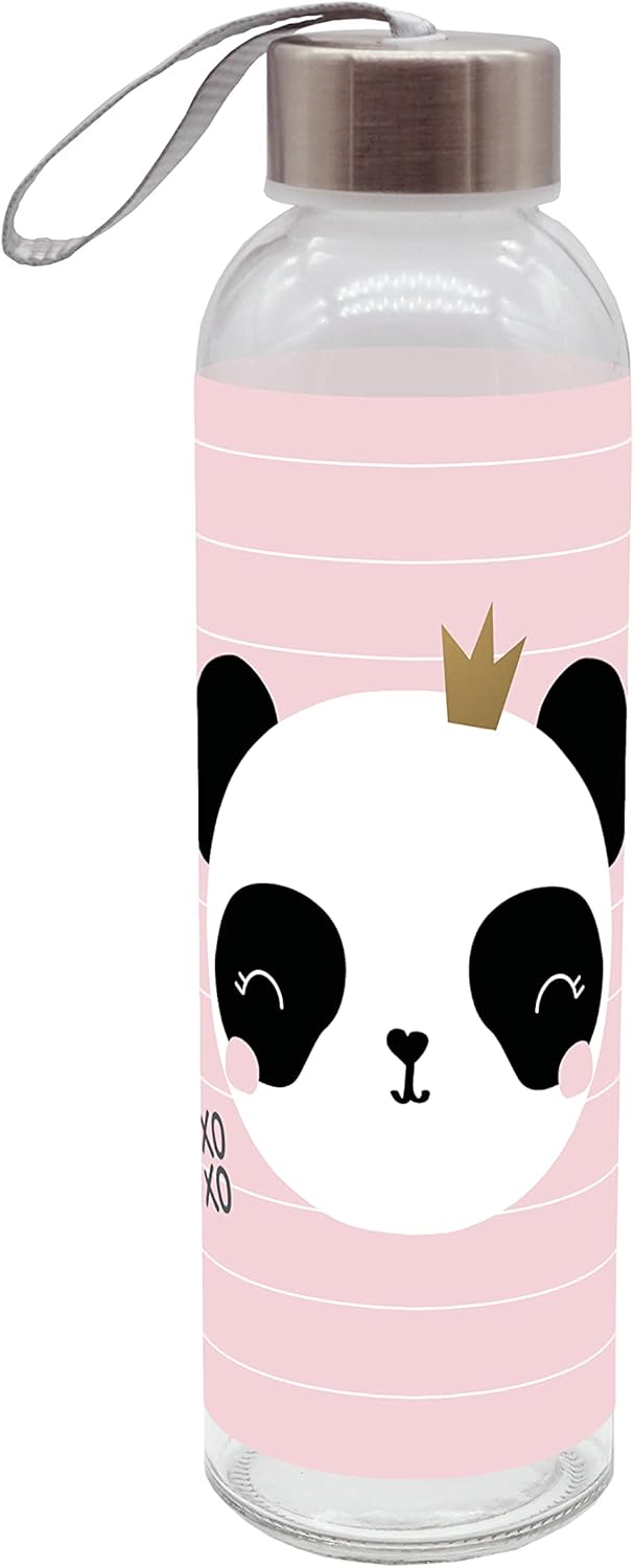 infinite by GEDA LABELS (INFKH) Unisex Youth Drinking Bottle Panda Xoxo 500 ml Glass, Colorful