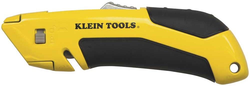 KLEIN TOOLS 44136 Self Retractable Utility Knife with Rubber Grip for Non-Slip Grip Yellow