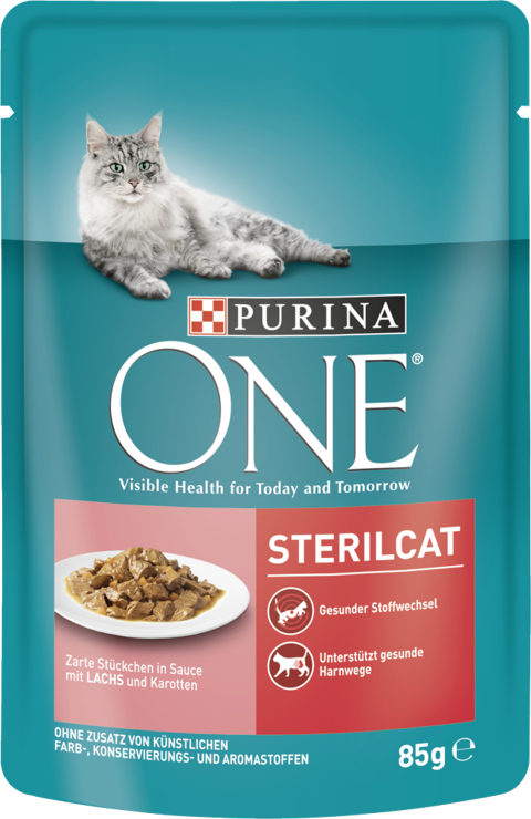 Purina ONE Sterilcat tender pieces in sauce with salmon & carrots