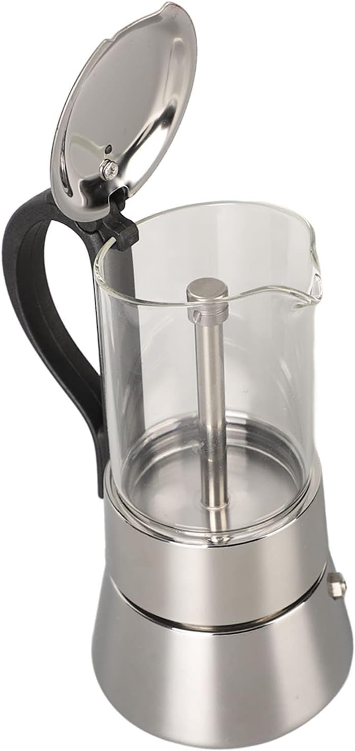 Crystal Glass Mocha Pot Espresso Maker Elegant Stainless Steel Stovetop Italian Coffee Maker