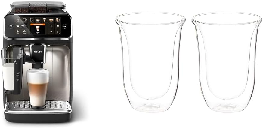Philips Domestic Appliances 5400 Series Fully Automatic Coffee Machine - LatteGo Milk System & De\'Longhi Glasses Set DLSC312, 2 Double-Walled Thermal Glasses with Insulation Function for Cold and Hot
