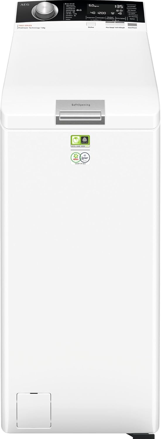 AEG Washing Machine Top Loader, 40 cm, 6 kg, Series 7000 ProSteam - Steam Program - Less Ironing & More Freshness, Automatic Volume, Inverter Motor, Refill Function, Water Stop, 1500 rpm, LTR7A80560