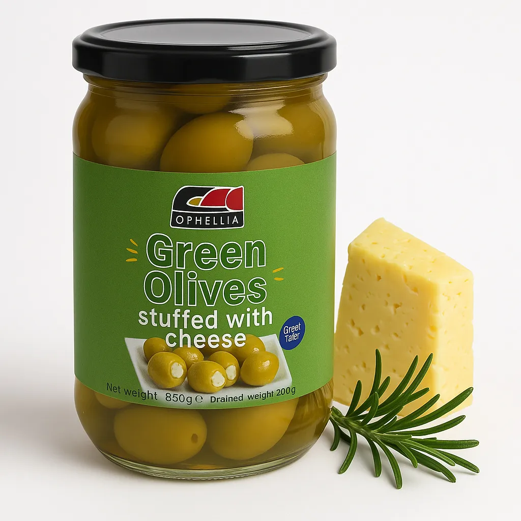 Ophellia Green Olives with Cheese Stuffing 350g in a Jar from Greece 350g