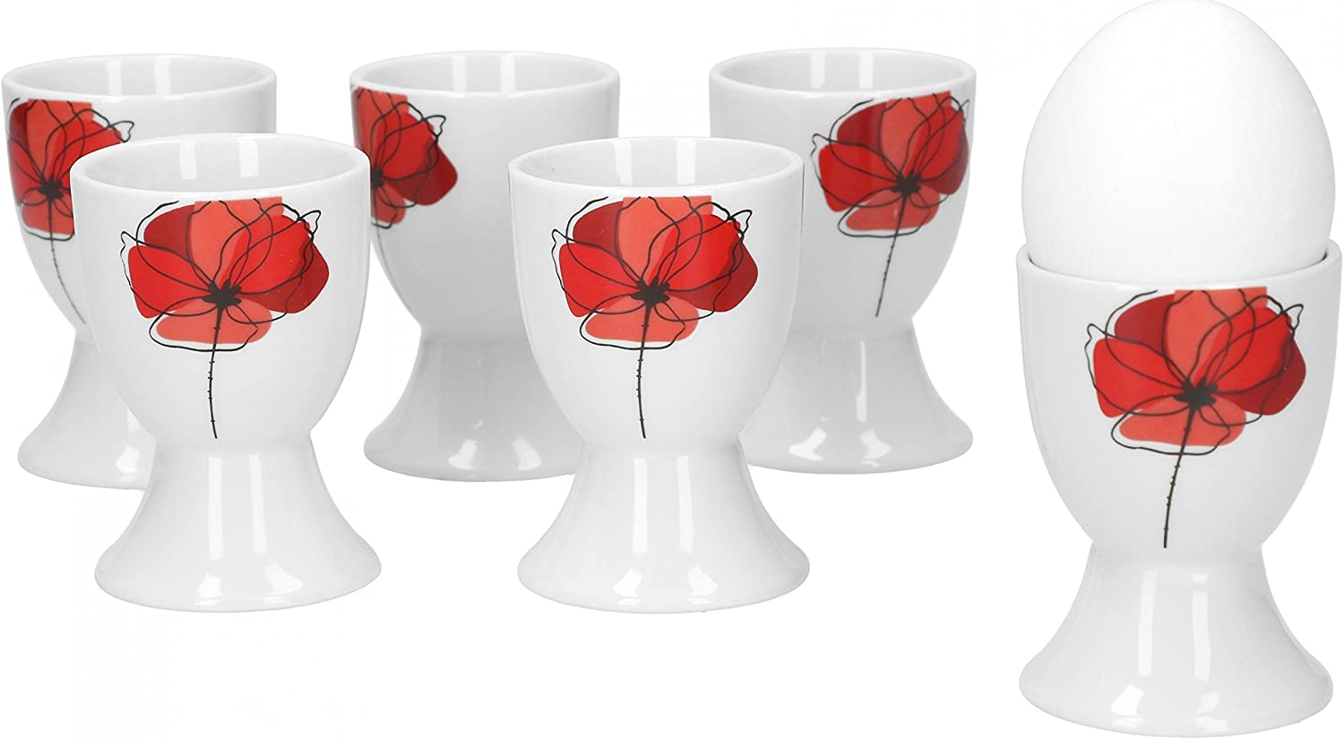 Van Well Set of 6 egg cups Monika round diameter 48 mm height 70 mm egg stand high egg cup poppy flower red elegant porcelain crockery catering