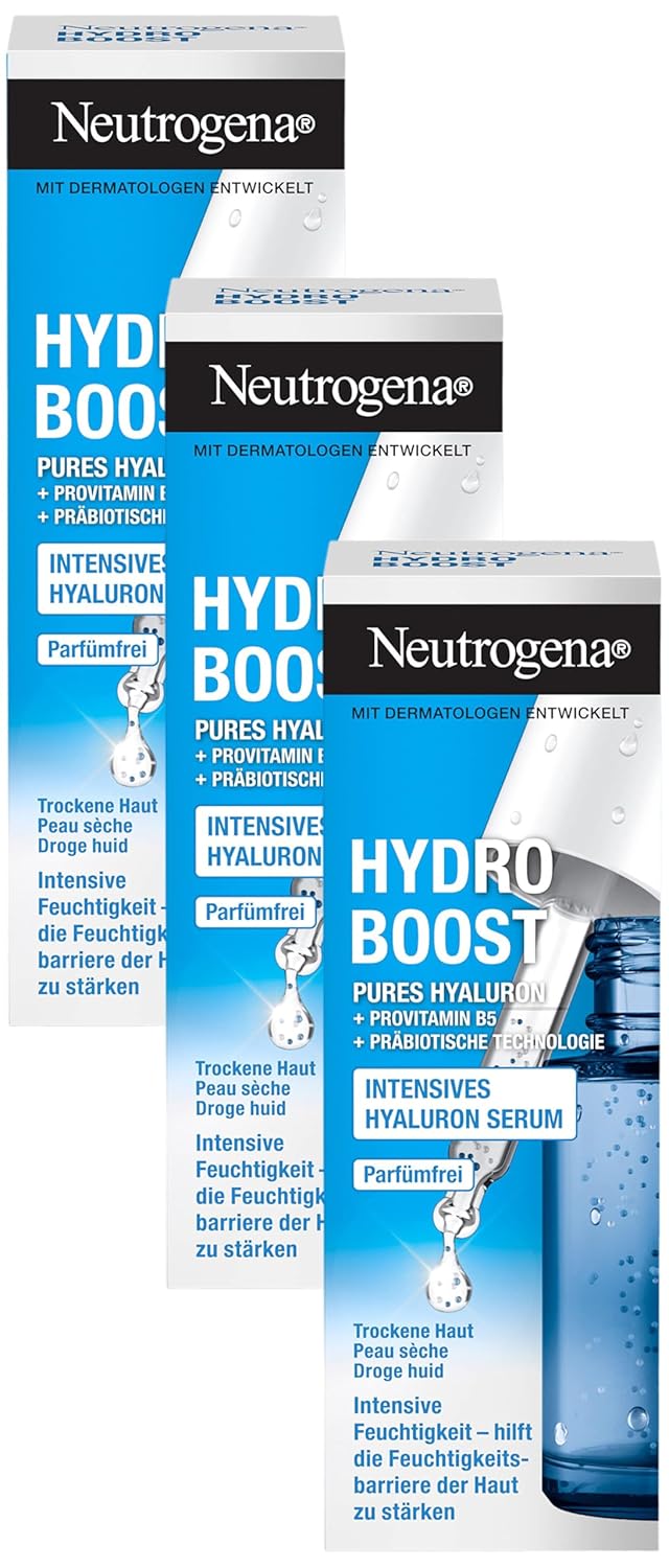 Neutrogena Hydro Boost Hyaluronic Concentrate (15 ml), Face Care with 2 Forms of Hyaluronic Acid, Provitamin B5 & Prebiotic Technology, Provides Intensive Moisture (Pack of 3)