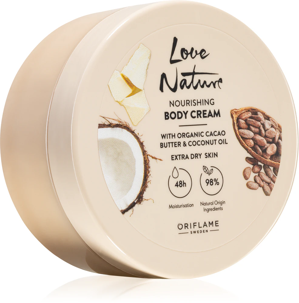 Oriflame Love Nature Cacao Butter & Coconut Oil nourishing body cream with moisturizing effect