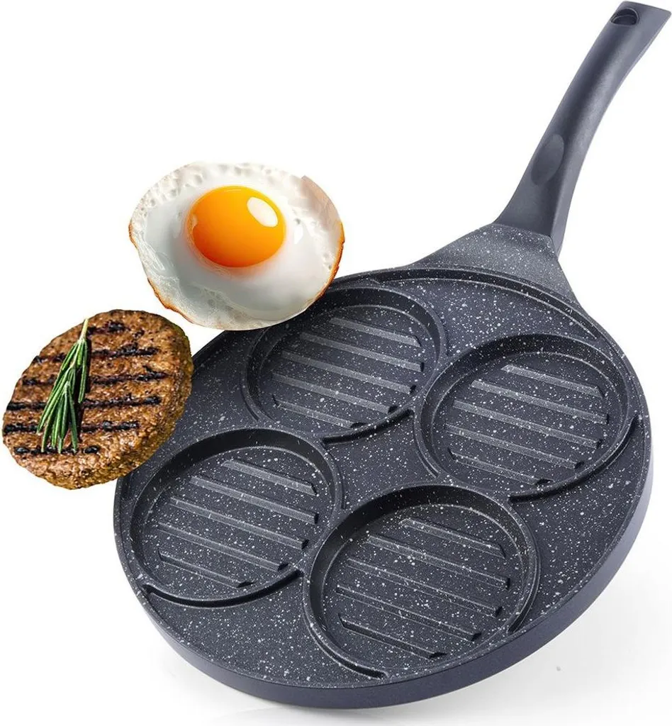 Orion | Pan - Grill pan with 4 indentations - Ø 26.5 cm - Granite coating - Non-stick - Dishwasher safe