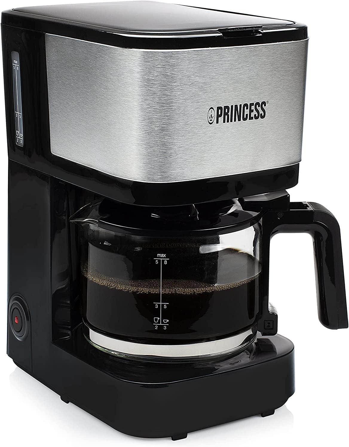 Princess Filter Coffee Machine - 0.75 Liter Glass Jug, 8 Cups, Stainless Steel with Permanent Filter, 600 Watt, 246030, Black, Silver