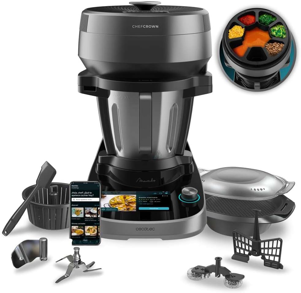 Cecotec Mambo CookKing Victory food processor with food dispenser. 1700 W, 45 functions, thousands of guided recipes, 5L Victory jug, accessories: steamer or cooking basket
