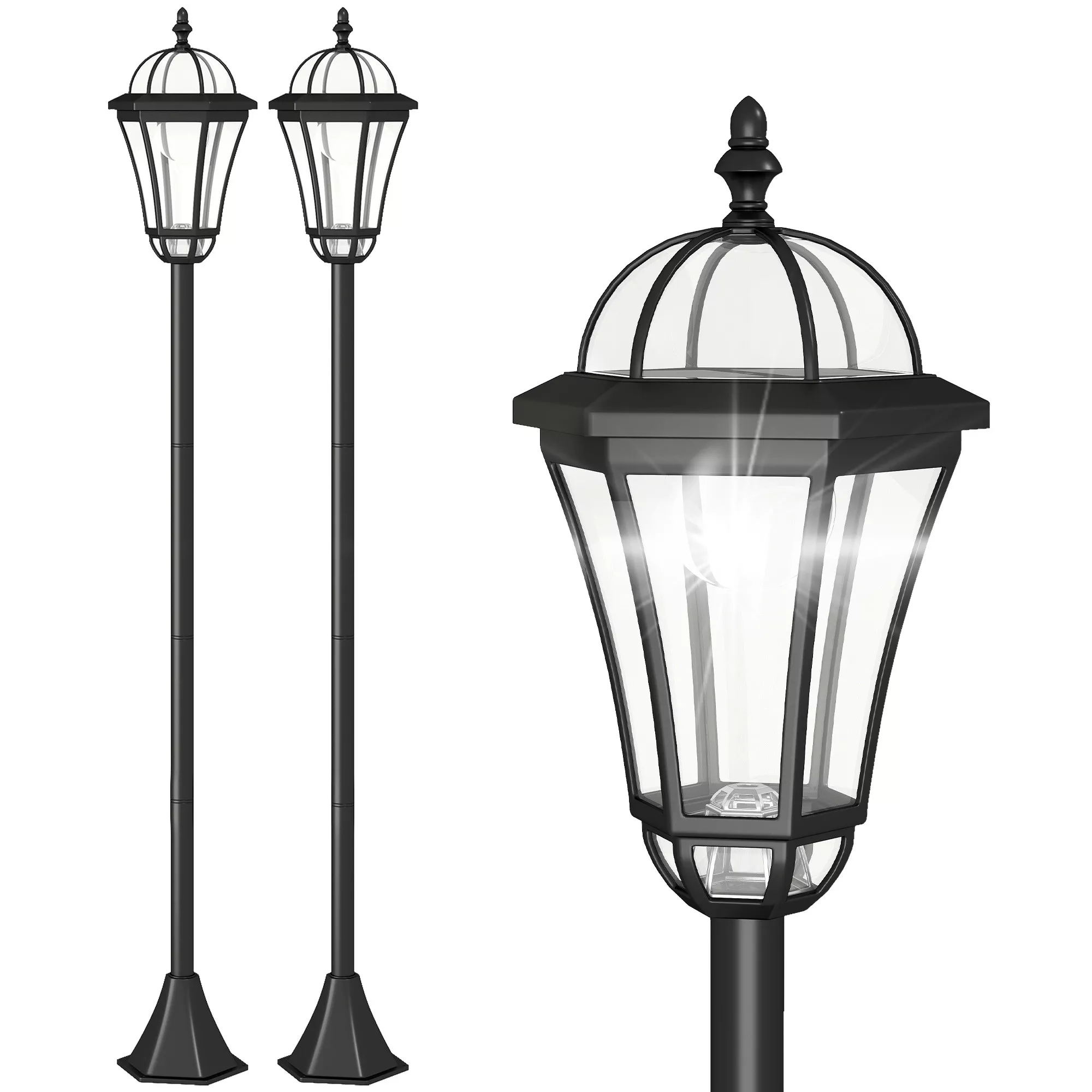 Outsunny SOLAR Garden Lantern 2-Pack LED Lantern Garden Light 6 Hours ABS H129cm