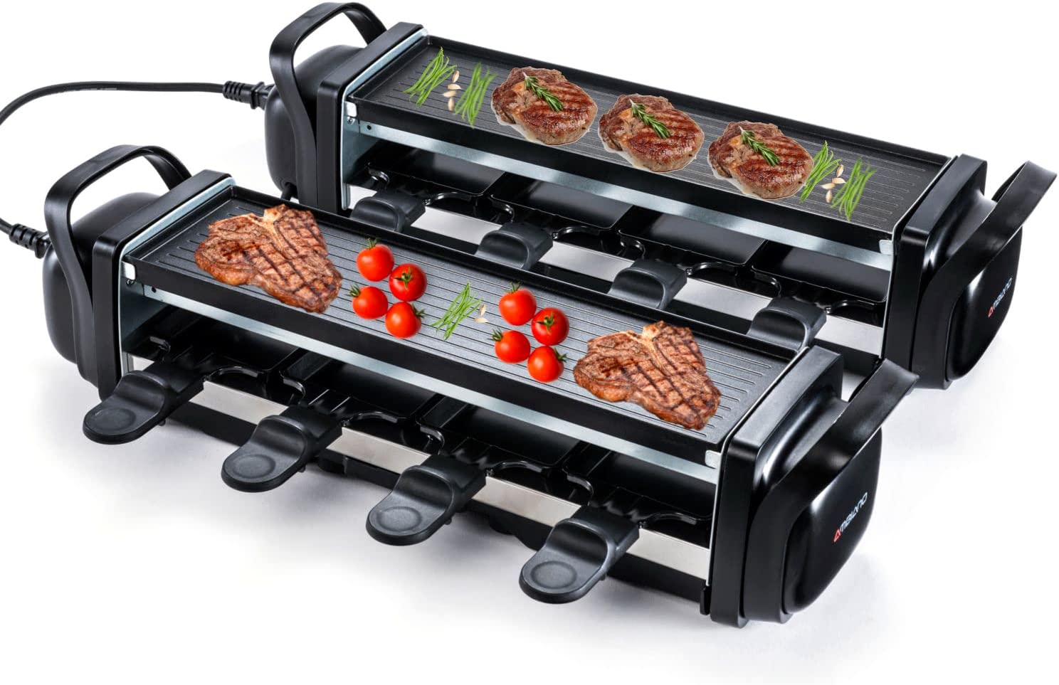 Ambiano Raclette 8 People | Raclette Grill | GS Tested | Raclette Device | Raclette Grill | Non-Stick Coating | Table Grill | Grill Plate | Non-Stick Coating | 8 Pans and Spatulas | 1200 W