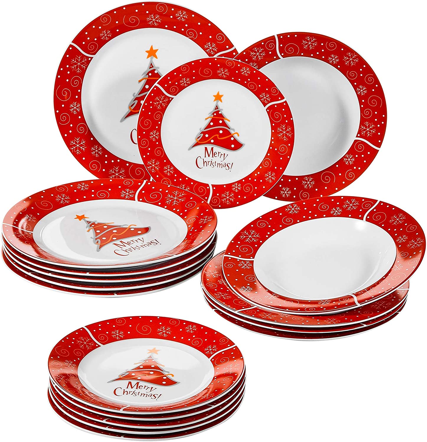 VEWEET, Dinner service set, porcelain crockery set, coffee service, dinner service for Christmas