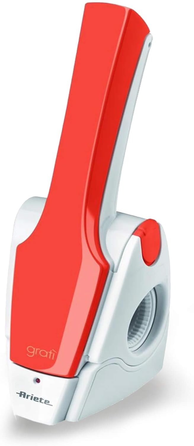 Ariete Gratì 2.0 447 Wireless Electric Cheese Grater, Includes Stainless Steel Roller, 1 kg Cheese with One Battery Charge, Grater for Various Ingredients, 1500 mAh, White/Orange