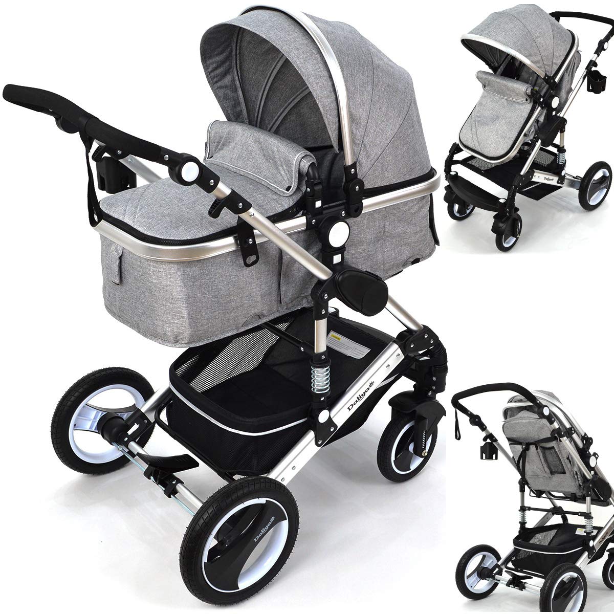 Daliya Combi pram 2-in-1 Bambimo with aluminium frame in many different colours – click system – all 4 wheels to remove – with extra large shopping basket – 2 in 1 sports seat – baby bath space saving xl