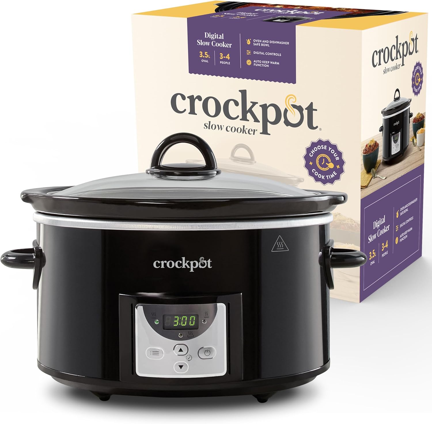 Crockpot Digital Slow Cooker | 3.5L (3 to 4 People) | Programmable Countdown Timer | EU Plug with 2 Pins | Black [CSC113X]