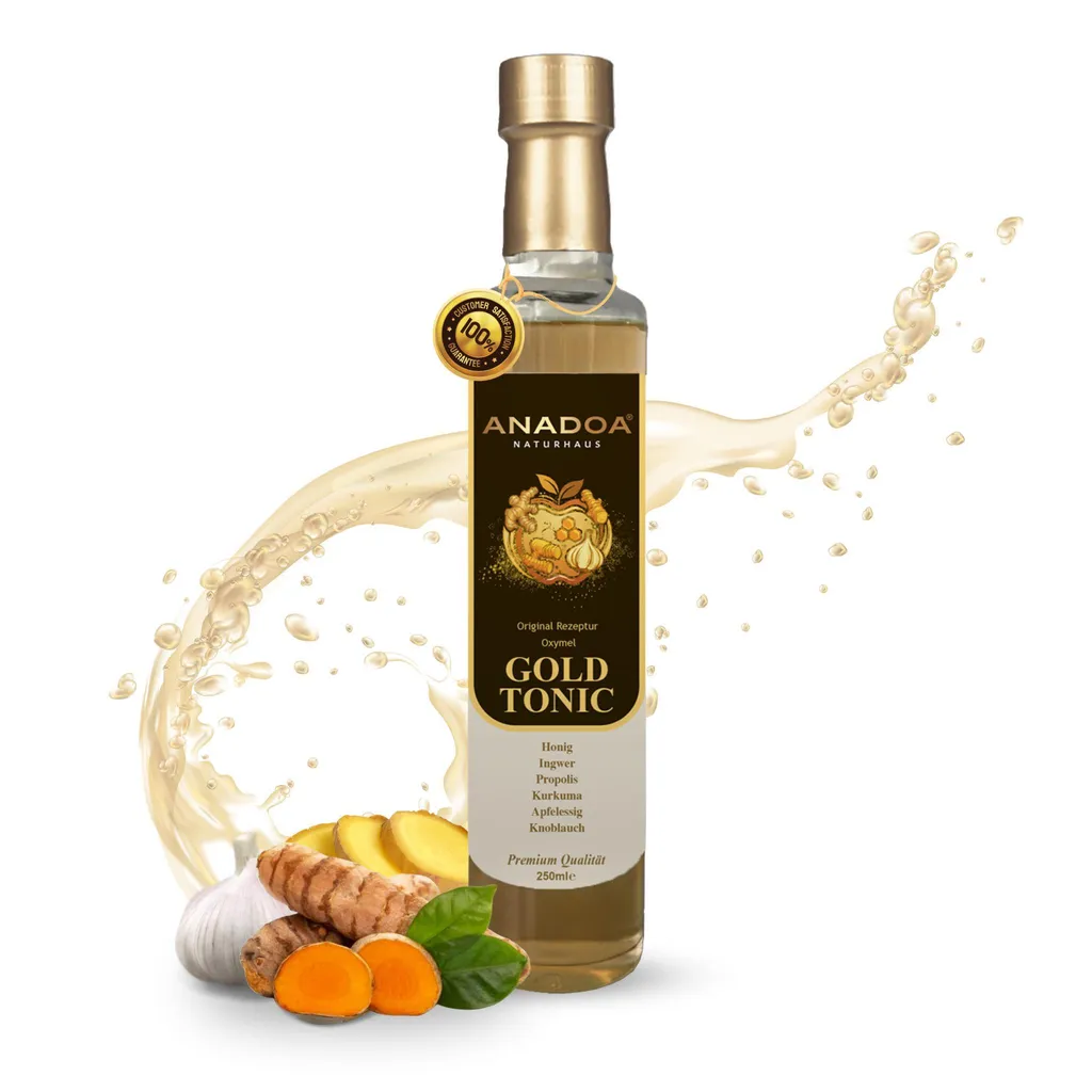 Anadoa Naturhaus Oxymel Gold Vinegar 250 ml – Honey & Apple Cider Vinegar with Ginger, Turmeric, Propolis & Garlic | Traditional Recipe 250 ml