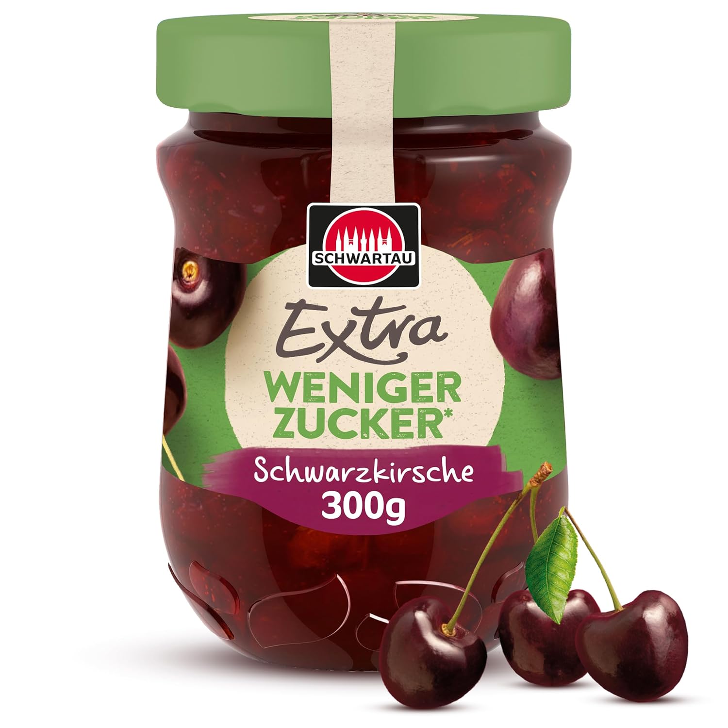 Schwartau Extra Less Sugar Black Cherry, Sugar-Reduced Fruit Spread, 300 g