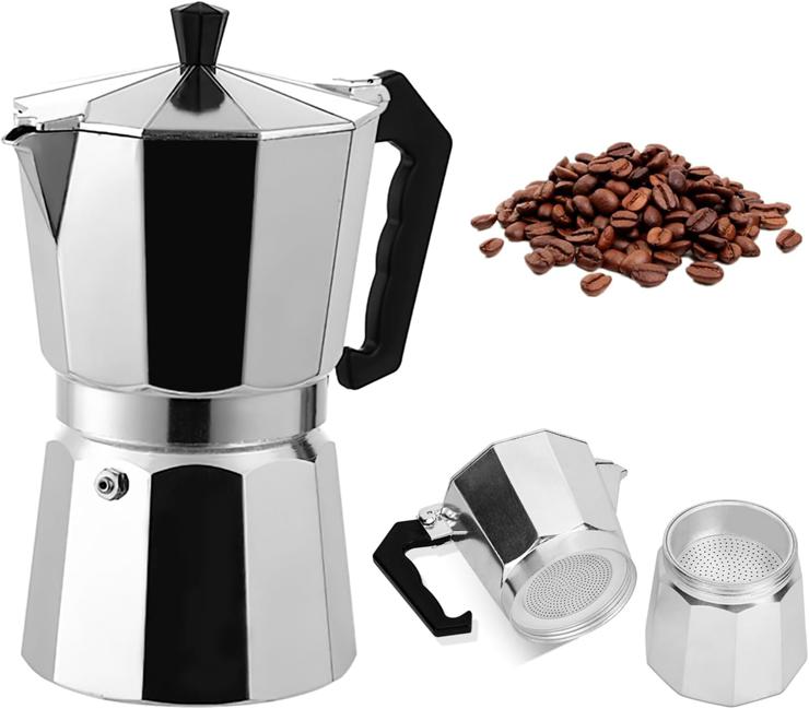 FUOBECIE Stove Top Coffee Maker, 6 Cup Aluminum Italian Espresso Maker, Moka Coffee Pot for Classic Espresso with Heart Patterns, Espresso Cup Mocha Pot Espresso Greca Coffee Maker Brewer
