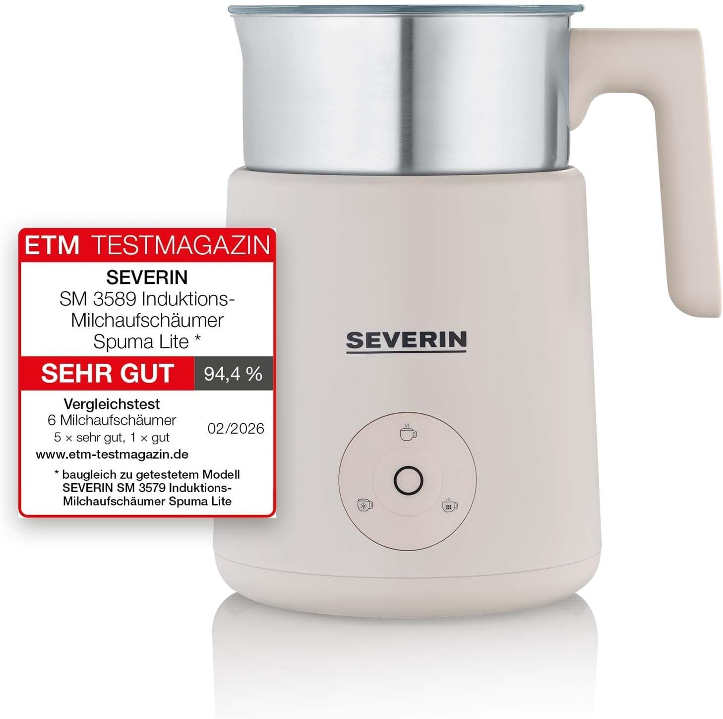 Severin Design Induction Milk Frother, Electric Milk Frother with Stainless Steel Container, Cold and Warm Frothing, Chocolate Function, Suitable for Vegan Milk, Aesthetic, Beige, SM 3589