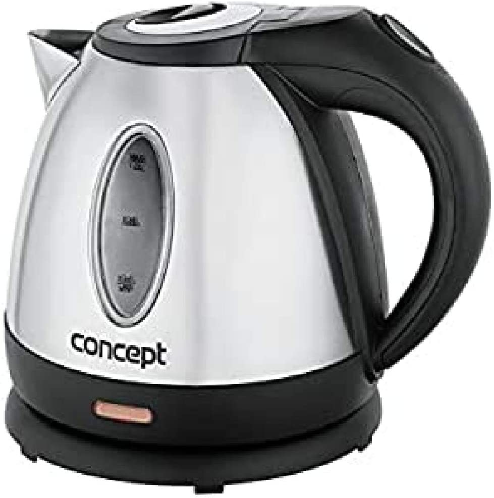 CONCEPT Hausgeräte Concept Devices RK3130 Stainless Steel Electric Kettle, Removable Anti Limescale Filter, 1.2 Litre, 1630 W/Matte Finish Stainless Steel/Black