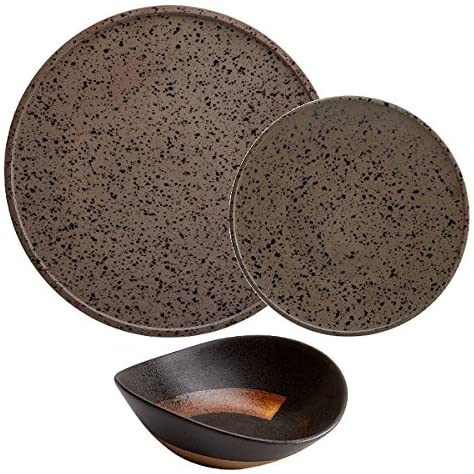 Fairmont & Main Raw Dinner Set, Granite, Set of 12