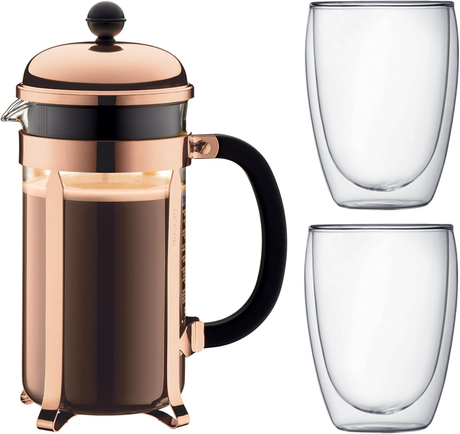Bodum Chambord Coffee Maker Plunger 1 L Copper Pavina Glass Set, 2 Pieces
