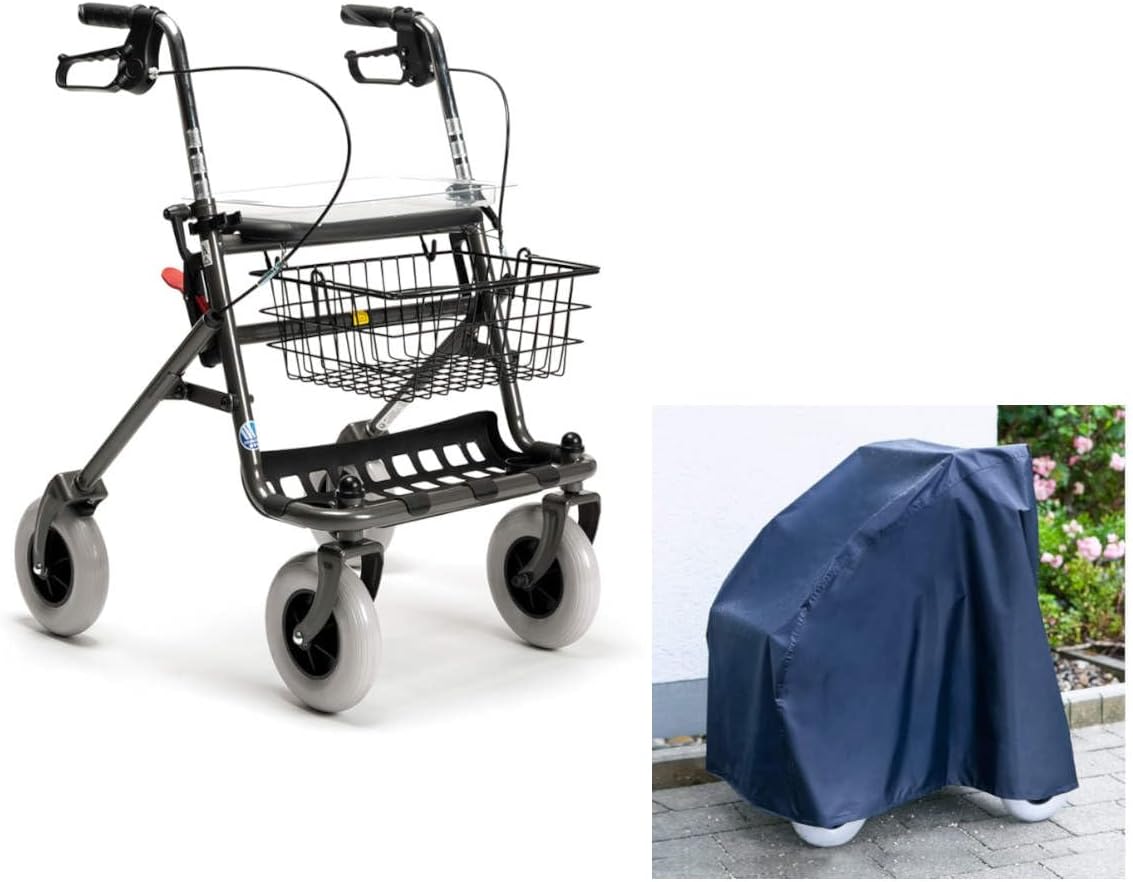 FabaCare 286i Rollator with Protective Cover, Standard Walker with Full Equipment, Folding and Lightweight with Seat, Carbon Colour
