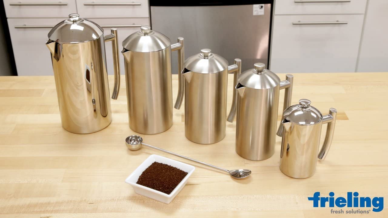 Frieling 0143 French Press Double-Walled Stainless Steel Matt Brushed 23 fl.oz Approx. 680 ml with Patented Double Sieve