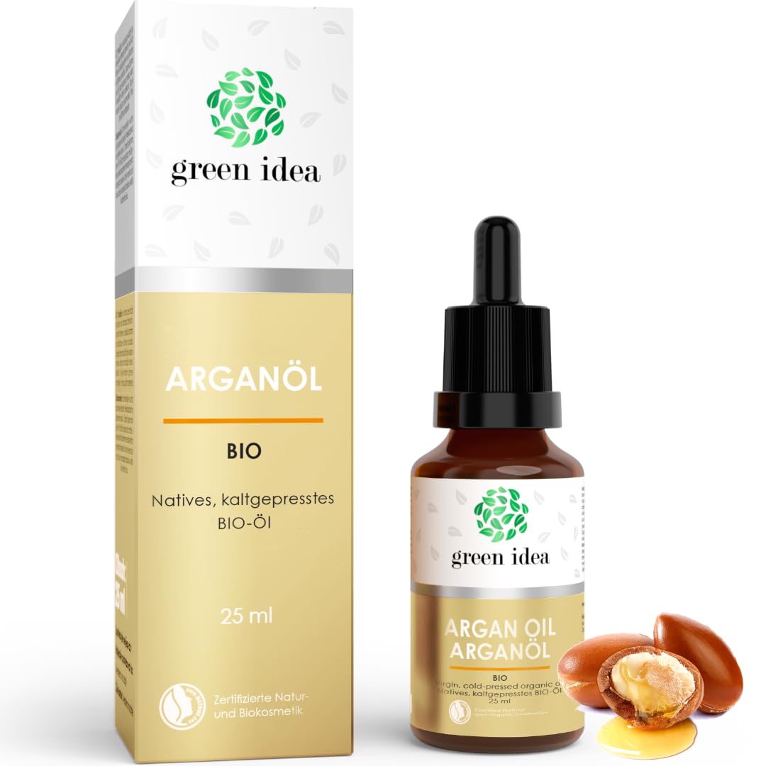 Green idea - Face Oil for Skin, Hair and Face | Glass Bottle with Pipette | Natrue Certificate - 25 ml (25 ml, Argan Oil)