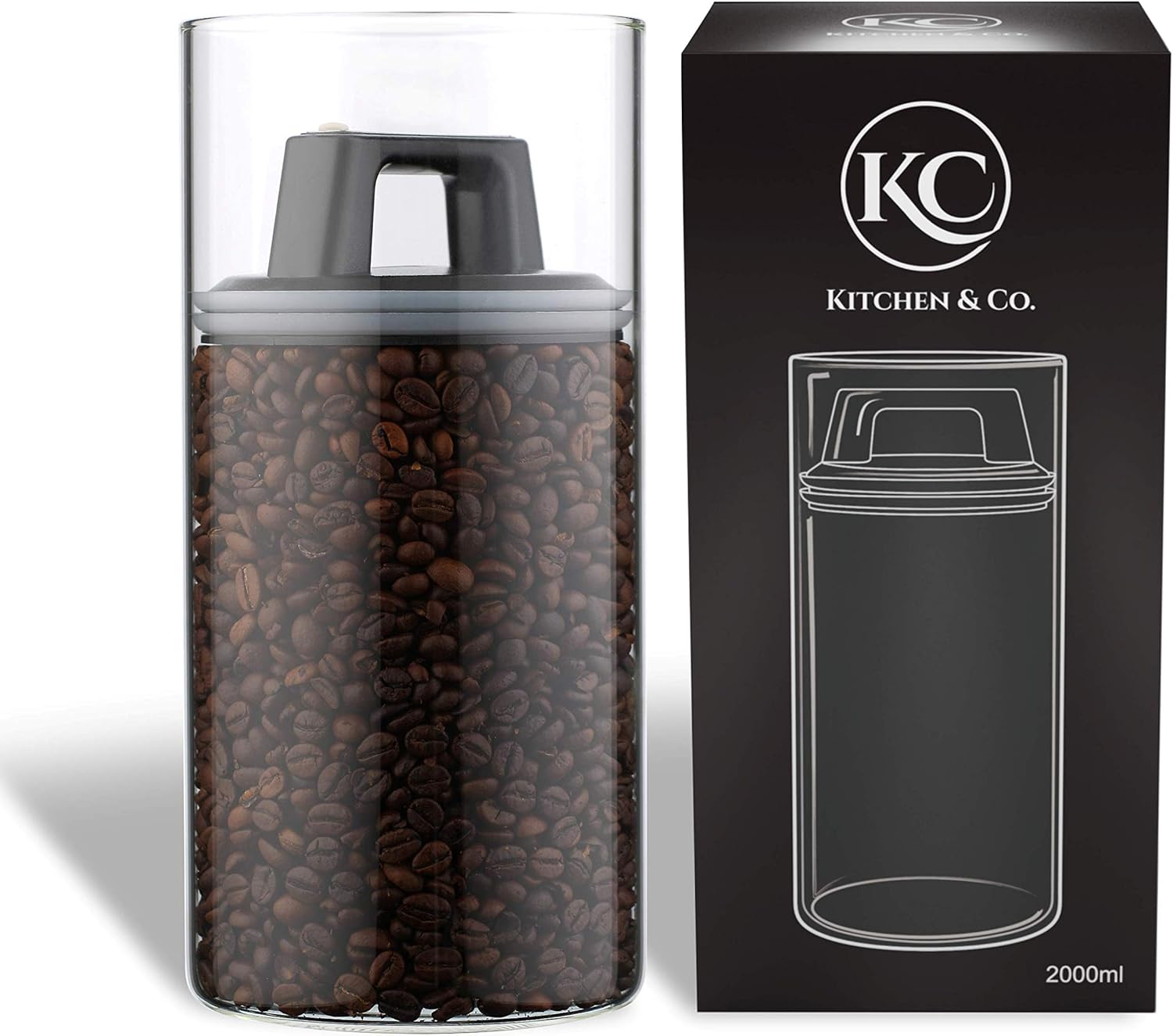 KC Kitchen & Co. Kitchen&Co. Storage Jars with Vacuum Lid, Airtight Storage, Storage Container with Lid, Moth-Proof Jars, Glass Vacuum Coffee Canister, BPA-Free, Coffee Container, Borosilicate Glass Container