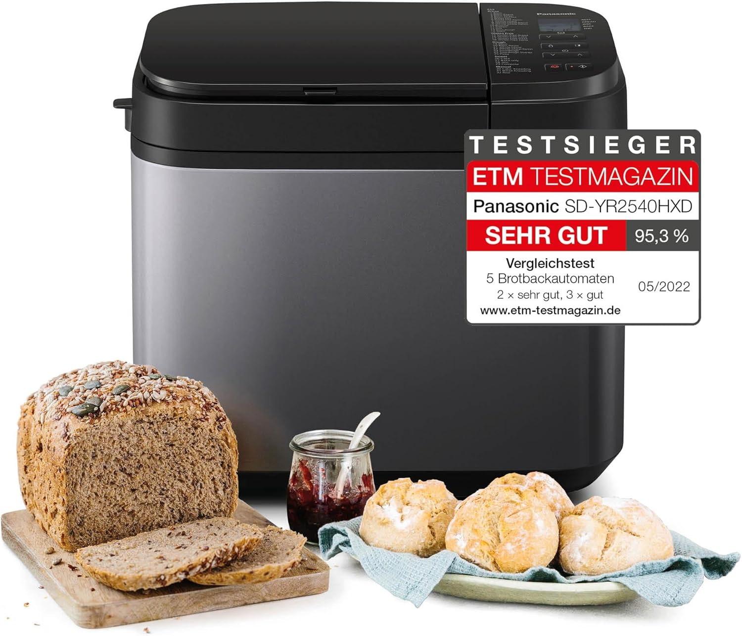 Panasonic SD-YR2540 Premium Gray Fully Automatic Bread Maker, Horizontal Design and Yeast Dispenser, 32 Automatic Programs, Two Temperature Sensors, 13-Hour Time Delay, Gray