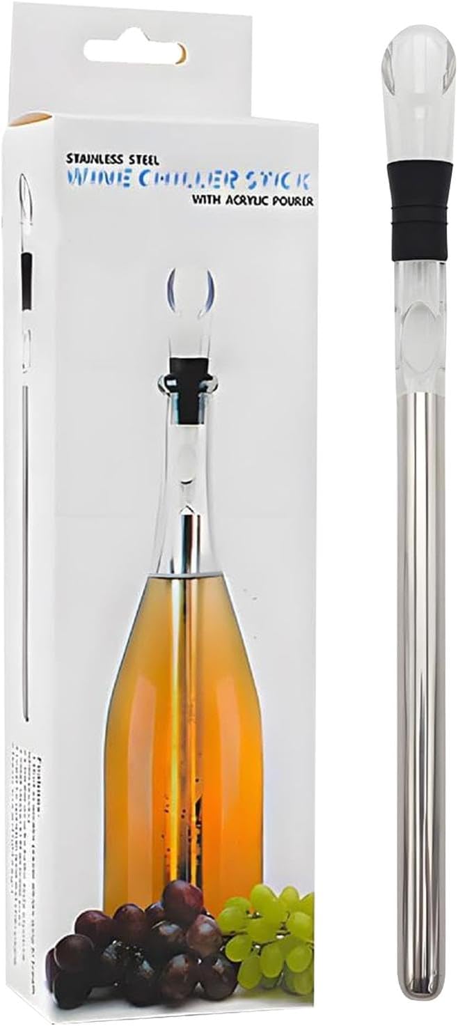 Rqrdww Wine Chiller Stick, Red Wine Cooling Stick, Stainless Steel Wine Chiller, Wine Chiller with Stopper, Rapid Wine Chiller Rod, Wine Cooling Pourer, Wine Serving Accessories, Elegant Wine Chiller Stick
