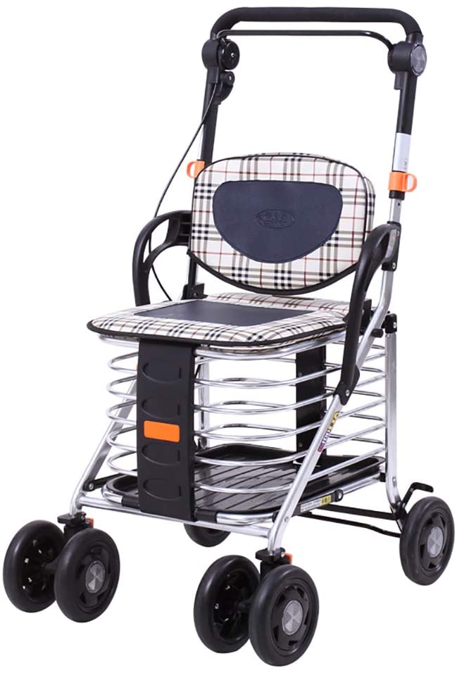 FKDERollator Aluminum Alloy Foldable Walking Mobility Aid Walker Walker Seat Backrest Walking Walking Walking Walking Walking Walking Walking Walking Walker Foot Brake for Elderly