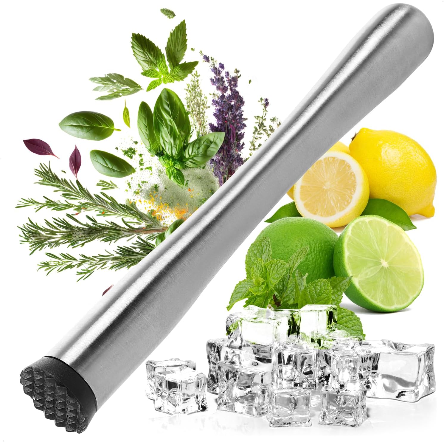 Bar Muddler for Cocktails - Stainless Steel Ice Crusher - Ice Crusher - Cocktail Mortar with Plastic Head - Lime Press - Muddler Bar and Kitchen Accessories (1 Piece - Pestle)
