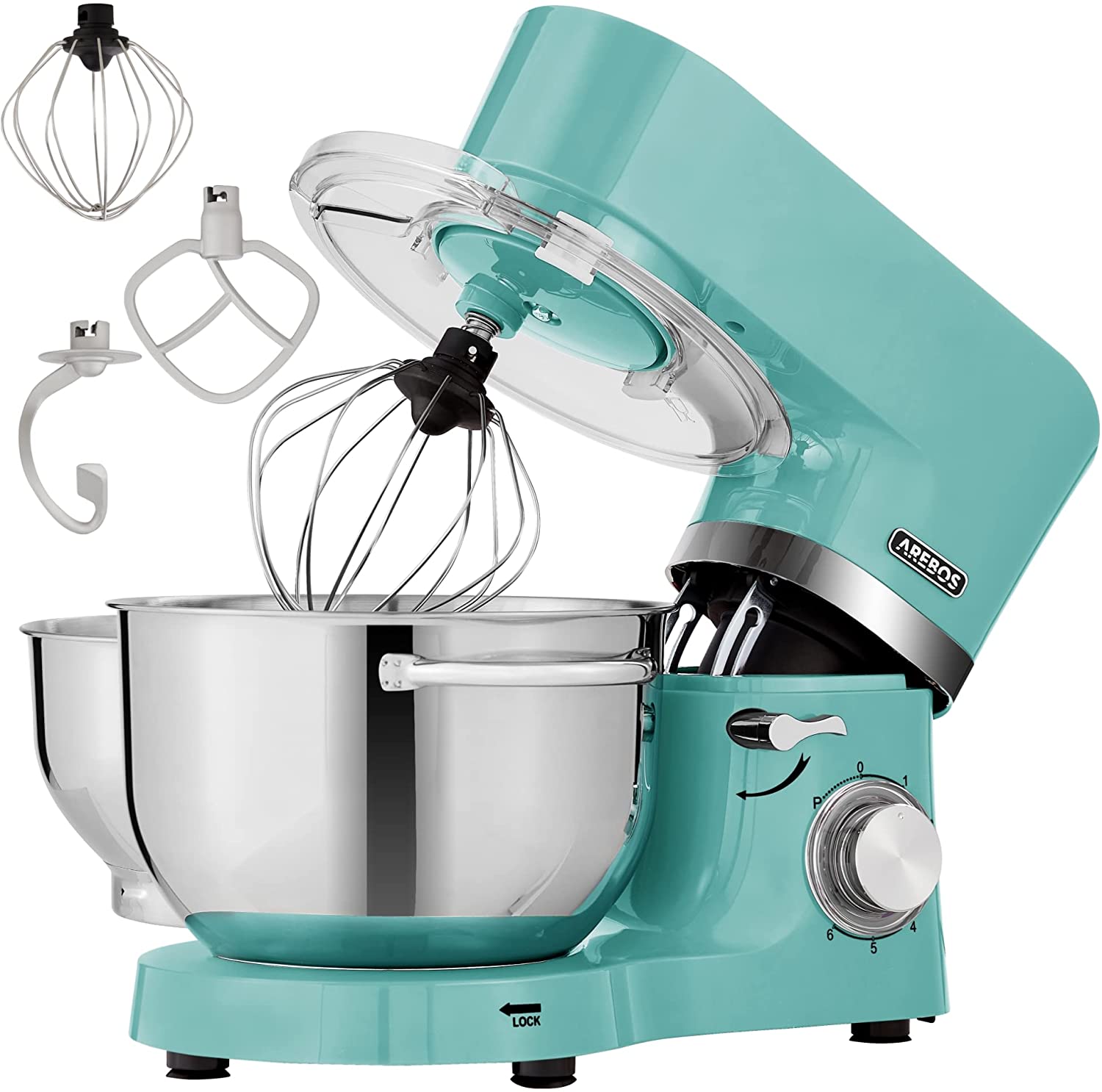 Arebos Food Processor 1500 W Turquoise | Kneading Machine with 2 x Stainles