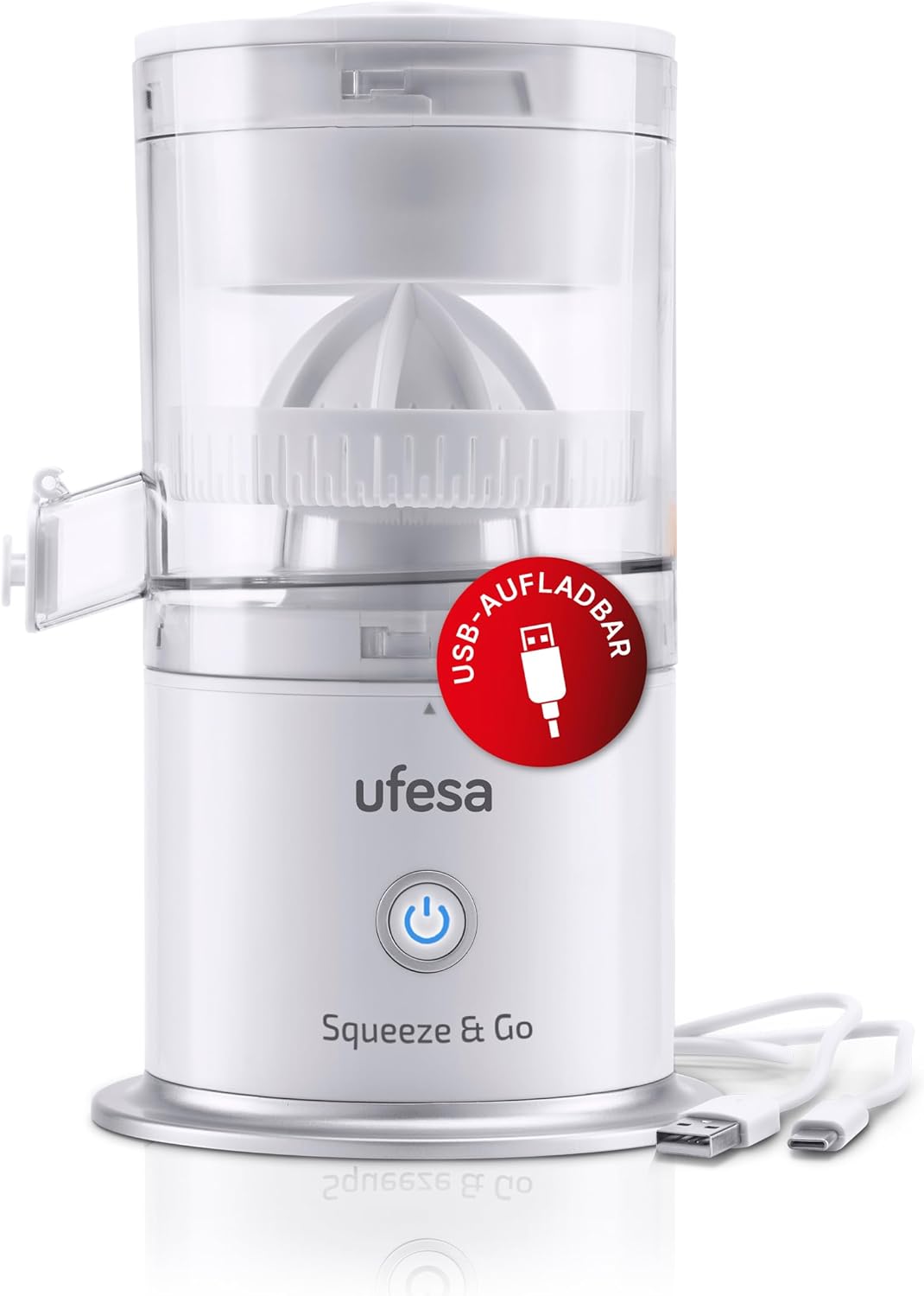 Ufesa Squeeze & Go White Cordless Rechargeable Electric Juicer Portable Multifunctional Fruit Nutrient Extractor USB Charging 220ml Capacity BPA Free