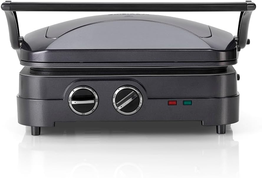 Cuisinart Griddle & Grill GR47BE Contact Grill with 2 Dishwasher Safe Gill Plates and 2 Plancha Plates, Temperature Selection up to 230 °C, Timer and Drip Tray, Blue,