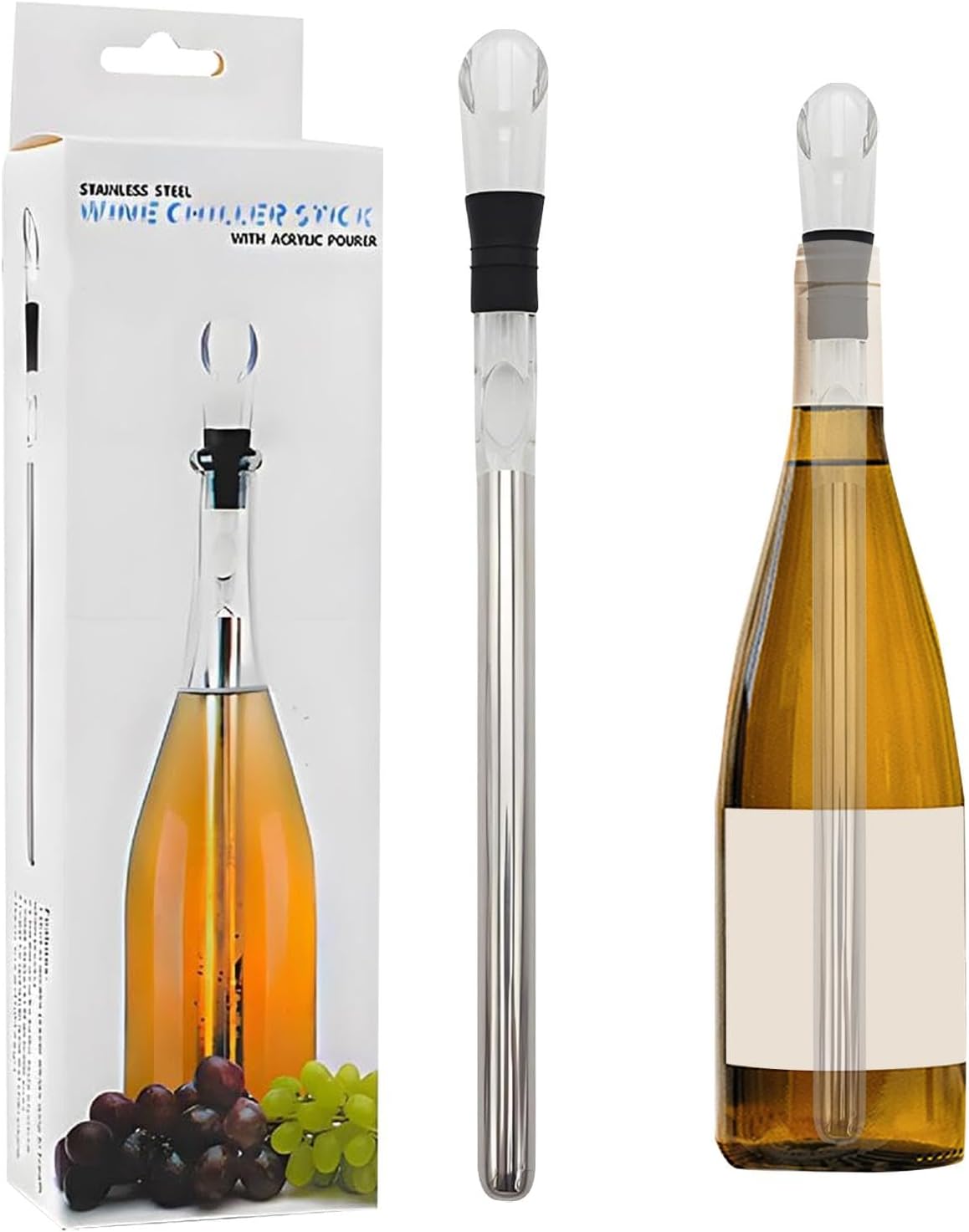 Nuyhgtr Wine Chiller Stick, Red Wine Cooling Stick, Stainless Steel Wine Chiller, Rapid Wine Cooler Rod, Wine Pourer and Stopper, Cooling Stick for Wine, Wine Cooling Rod, for Wine Lovers